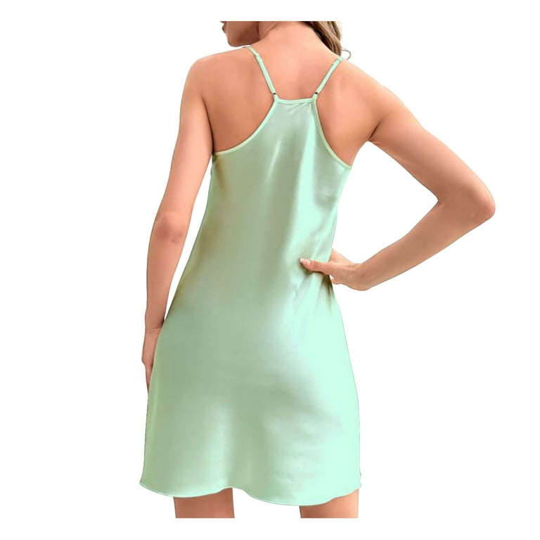 Olyvenn Trendy Tunic Silk Homewear Slip Dress for Women Straps Sleeveless  Prom Dress Round Neck Bodice Dress Elegant Solid Sundress Loose Fit Flowy  Comfy Nightgown Smocked Green 12 - Walmart.com