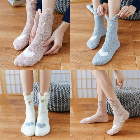

BRAND Clearance!1Women Coral Fleece Thicken Socks Cartoon Print Casual Homewear Sleeping Socks Warm Fluffy Super Soft Plush Slipper Sock