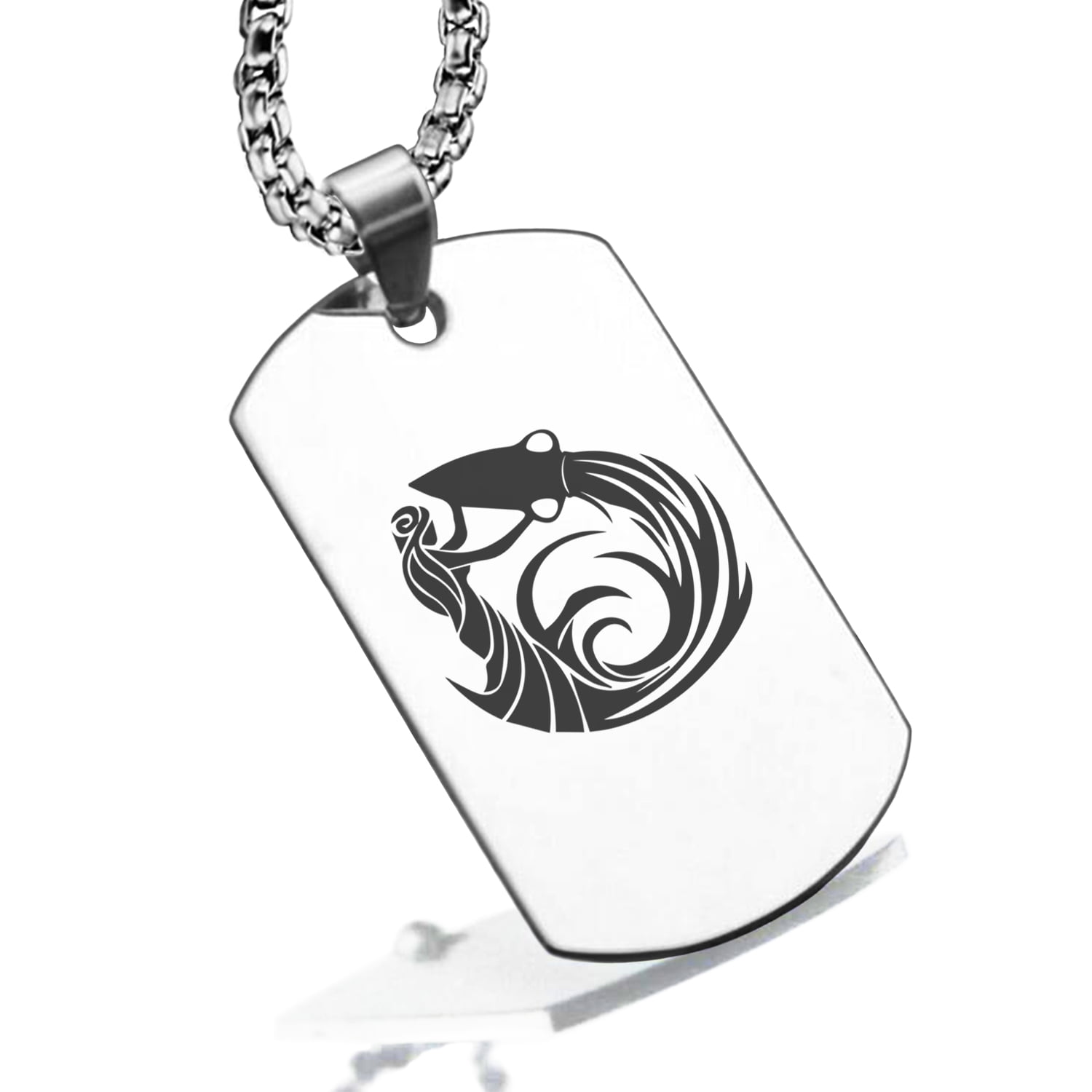 Stainless Steel Tribal Aquarius Zodiac (Water Bearer) Dog Tag Pendant