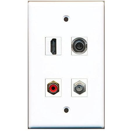 RiteAV - 1 Port HDMI 1 Port RCA Red 1 Port Coax Cable TV- F-Type 1 Port 3.5mm Wall Plate