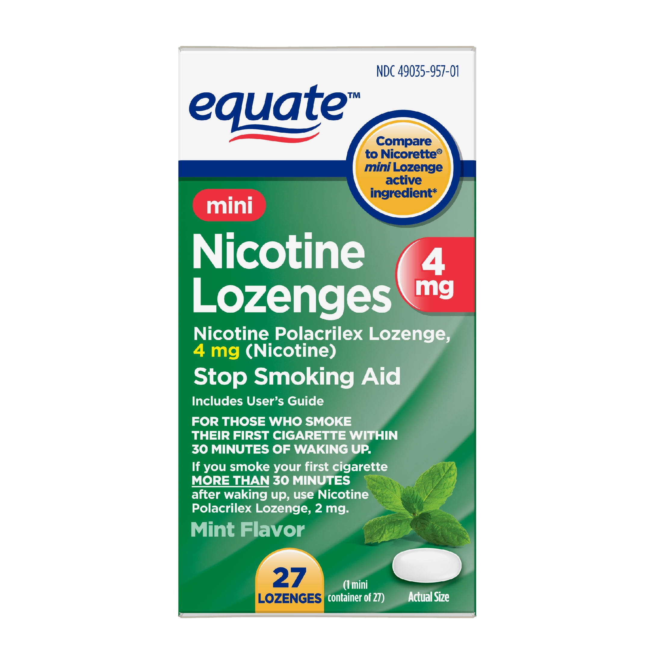 Equate Mini Nicotine Polacrilex Lozenges, 4 mg (nicotine), Mint Flavor, 27 Count
