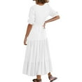 thumbnail image 6 of Casual Print V-Neck Long Dress Plus Size Summer V Neck Boho Floral Dress Short Sleeve Beach Long Dress for Women White XL, 6 of 7