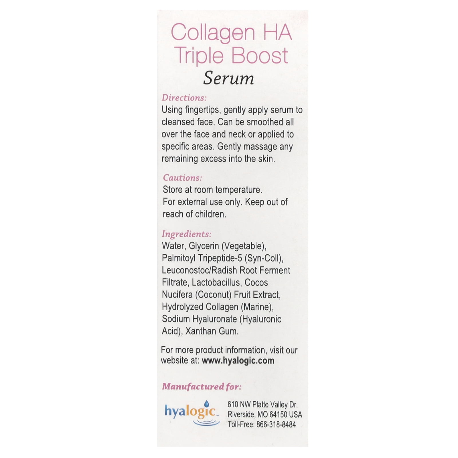 Hyalogic Collagen HA Triple Boost Serum With Syn-Coll & Collagen, Fragrance Free, 0.47 fl oz (13.5 ml)