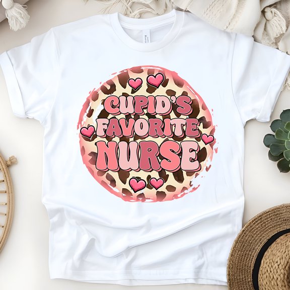 Cupid’s Favorite Nurse Graphic T-Shirt | Valentine Medical Shirt for Women Men, White, Size S