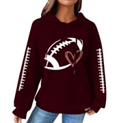 WTXUE Hoodies Pullover Graphic Sweatshirts Knit Hoodie Women's Sweatshirt Football Graphic Long Sleeve Sweater Football Season Pullover Casual Sweaters Waffle Sweater Fall Sweatshirt Wine Xxl