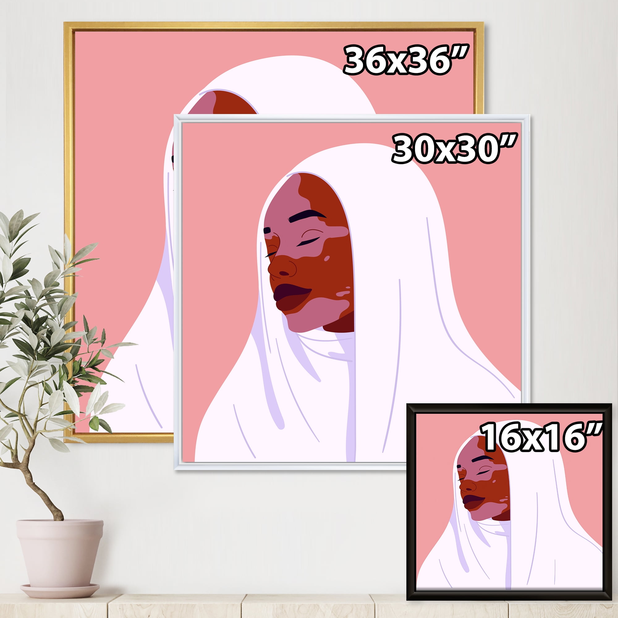 Beautiful Abstract Smiling Afro African Woman With Vitiligo 30 in x 30 in Framed Painting Canvas Art Print, by Designart