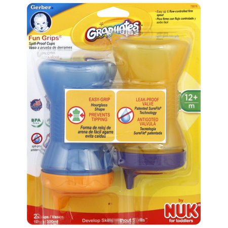 Gerber Graduates Fun Grips 12m+ Spill-Proof Cups, Colors May Vary 2 ea (Pack of 2)