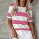 thumbnail image 1 of MKLEKYY Playeras Algodon Mujer Camiseta Informal De Verano Para Mujer, Nueva, Con Estampado De Rayas Y Borde Europeo Y Americano, De Manga Corta Y Cuello Redondo Talla M, 1 of 3
