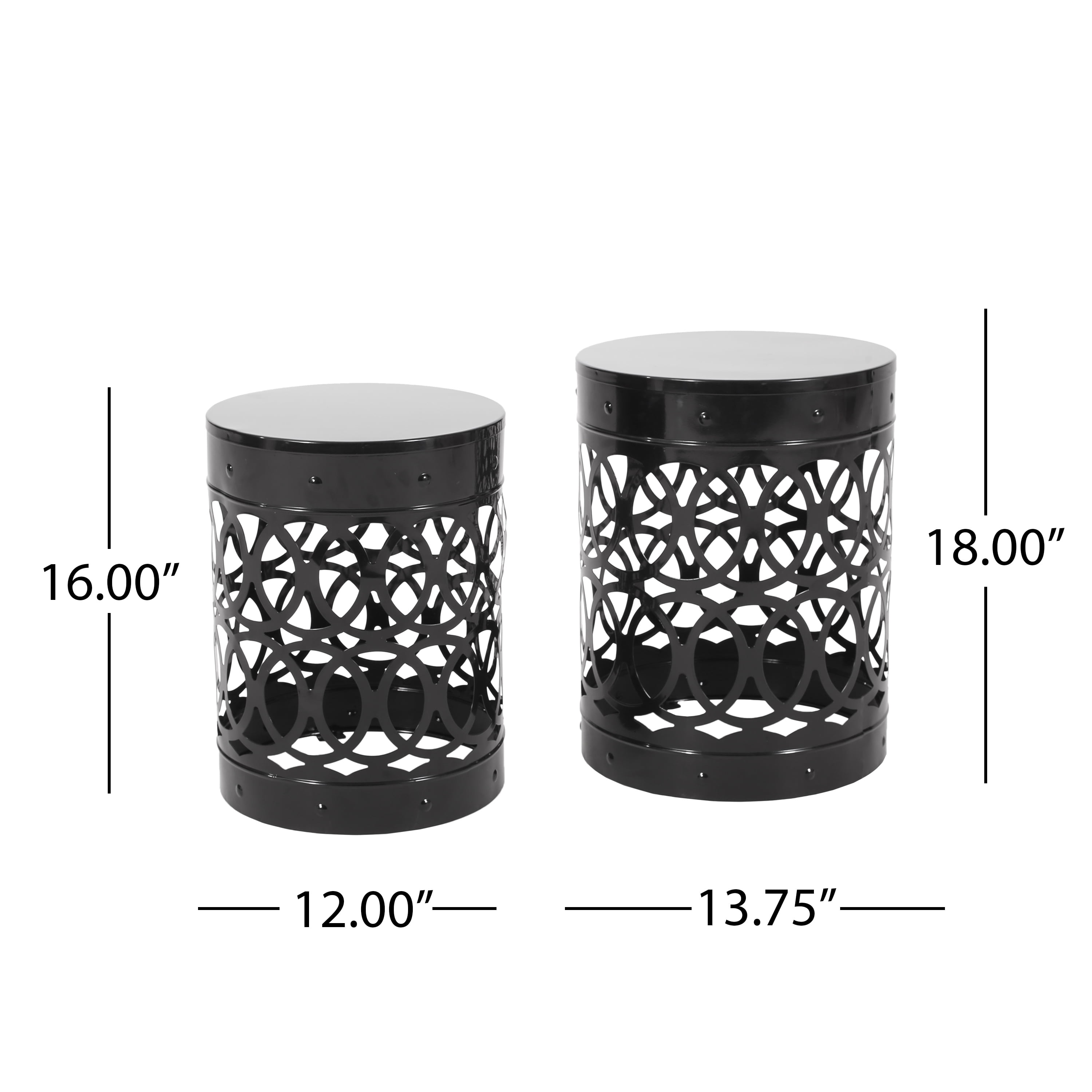 Mintazer Outdoor Side Table Set of 2, Modern Iron Cut PatioTable with Overlapping Circle Pattern, Black