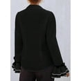 thumbnail image 5 of 2025 Spring and Autumn Women'S Solid Color Casual Ruffled Trumpet Sleeve Shirt Tops Black XXL, 5 of 6