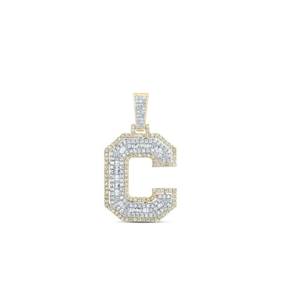 10kt Yellow Gold Mens Round Diamond C Initial Letter Charm Pendant 3/4 Cttw