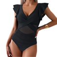 thumbnail image 2 of LYMAYTER Womens One Piece Swimsuit Slim V Neck Bathing Suit Ruffle Sleeve Beachwear Swimwear S-2XL, 2 of 10
