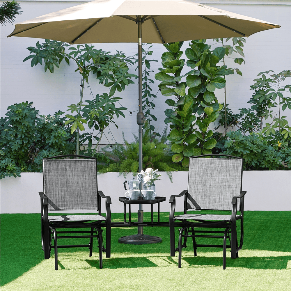 Alden Design 2-Person Texteline Patio Glider Chair W/ Table for Outdoor, Gray