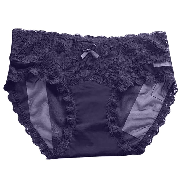 Ropa interior mujer Gibobby algodón transpirable sin rastro Seda hielo Malla Cintura media transparente con Encaje cómodo Azul M