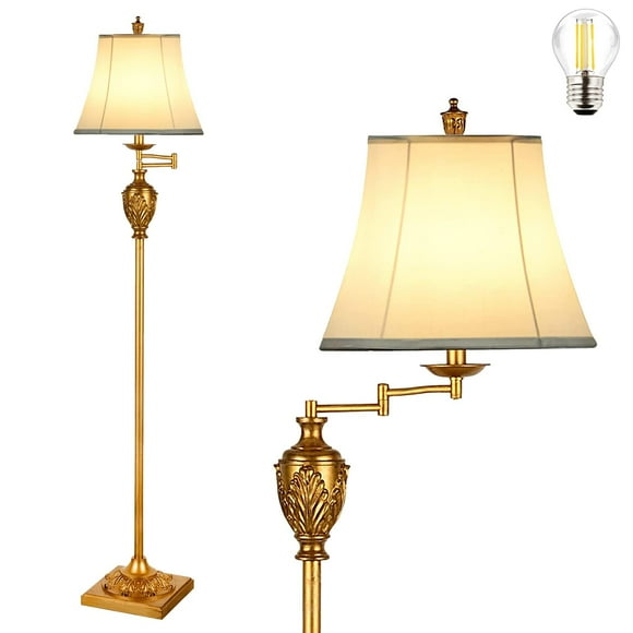 Traditional LED Floor Lamp with 350° Adjustable – Vintage Pole lamp Swing arm for Living Room, Bedroom and Office – Rustic Upright Fl