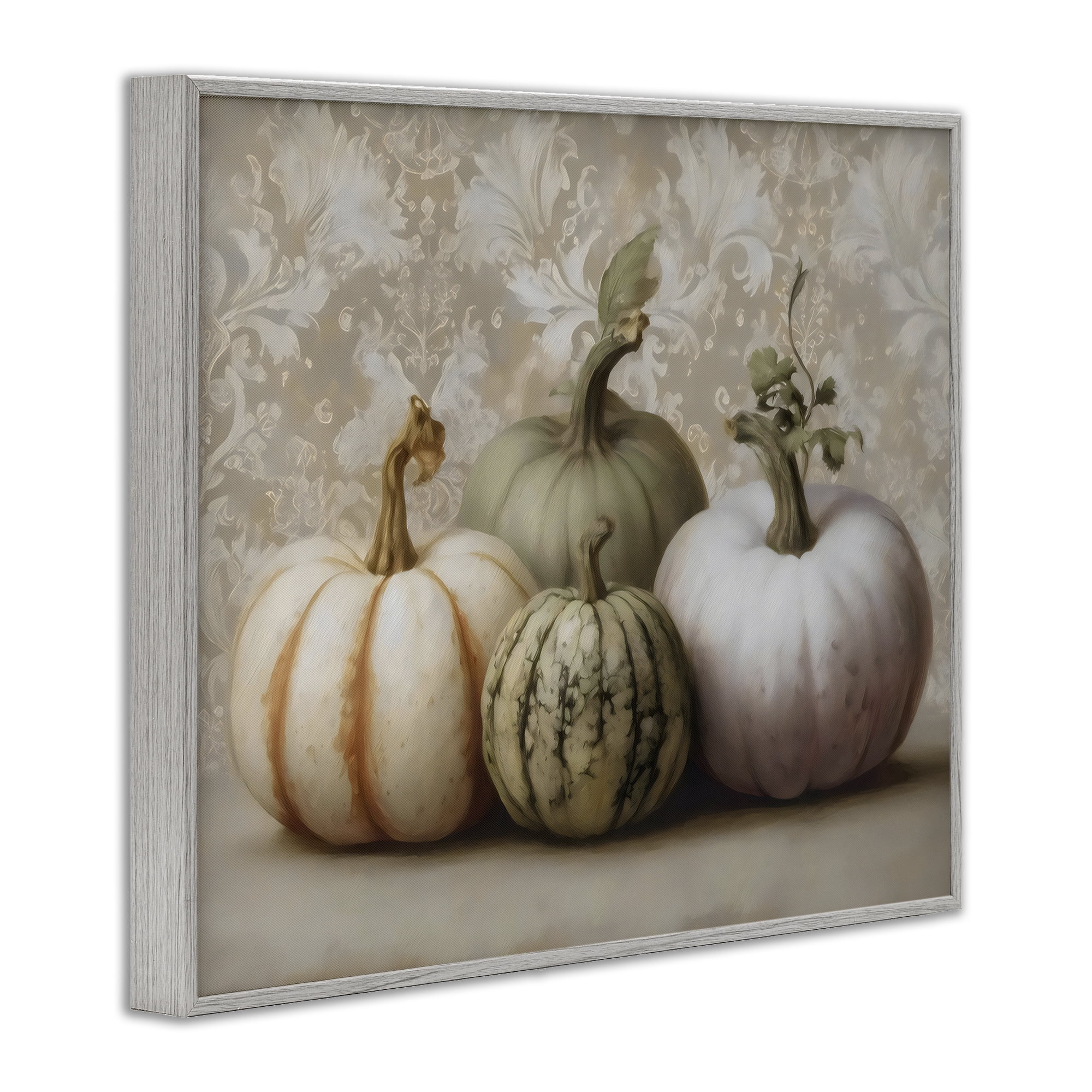 Stupell Industries Pastel Gourds on Vintage Pattern Gray Framed Giclee Art, design by Arlington Prints