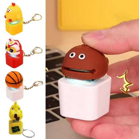 ZNNT Cartoon Keyboard Fidget Keychain with Light Sound Stress Relief Portable Travel Kids Adults Mechanical Keyboard Clicking Sensory Keycap Toy_Clearance_Stress Relief Keychain