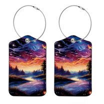 2 Pack Luggage Tag for Suitcase, Firefly Baggage Tag with Stainless Steel Loop Privacy Cover for Women Girls Bag Travel
