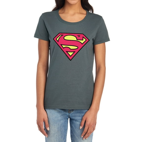 DC Superman Classic Logo Women's T Shirt, Charcoal, Small