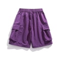 thumbnail image 5 of Men's Stretch Cargo Shorts Multi Pockets Twill Elastic Waistband Short Drawstring Ripstop Straight Leg Cargo Shorts Lightweight Stretch Summer Casual Baggy Bermuda Shorts,Purple L, 5 of 5