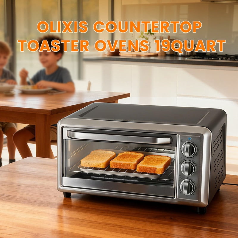 Gianna Toaster Ovens Countertop 19Quart, Bake, Toast, Broiler, Pizza and Warm, 1300W, 30 Min Timer, Fry Basket, Backing Pan and Rack Included, Up to 400°F