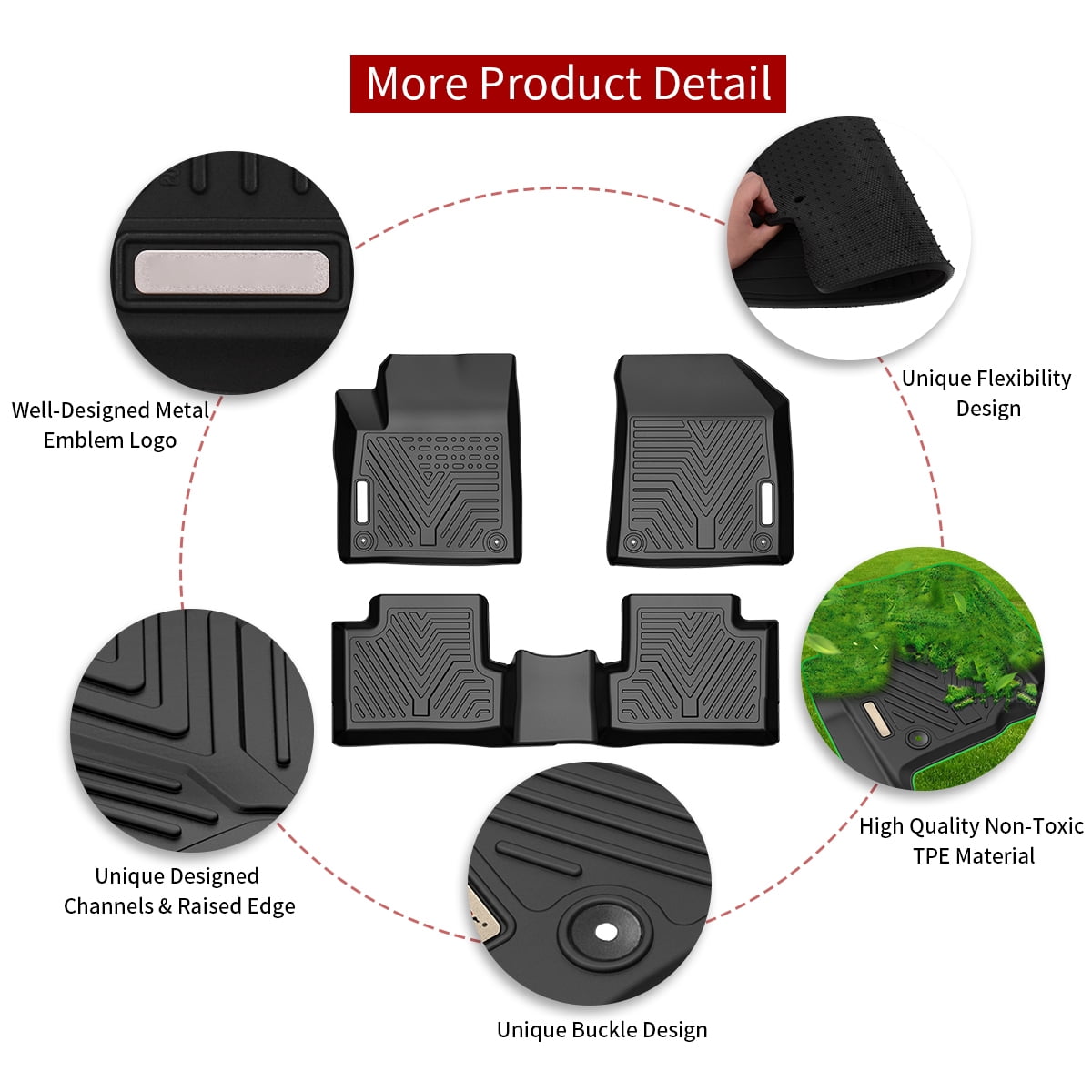 RVNI TPE Floor Mats Rubber Front and Rear 3-Piece compatible with 2015-2023 Jeep Cherokee All Weather