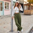 thumbnail image 3 of Sorvello Womens Solid High Rise Wide Leg Lounge Pants Elastic Pull On Waist Side Pockets Full Length Casual Sweatpants Army Green L, 3 of 6
