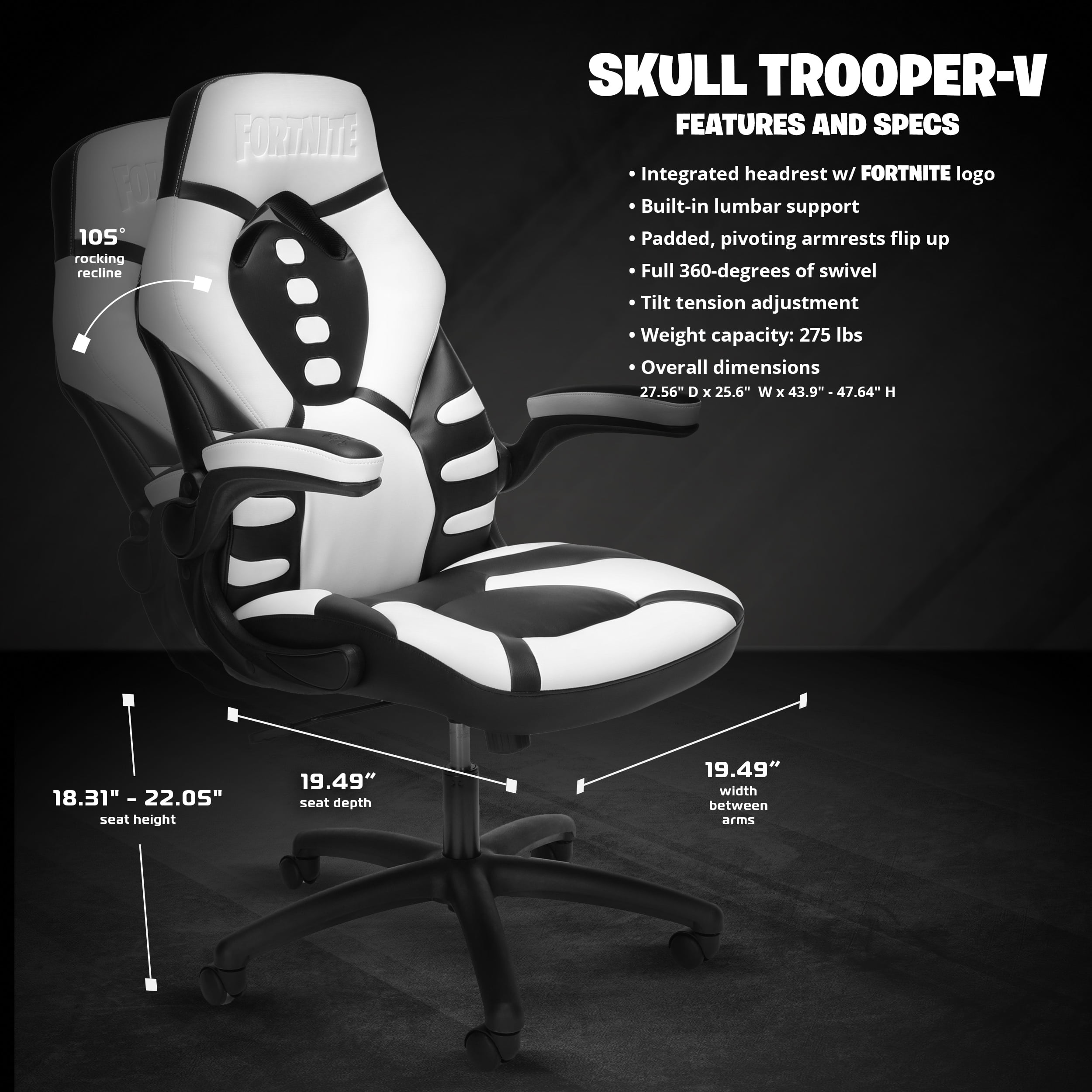 Fortnite SKULL TROOPER-V Gaming Chair RESPAWN by OFM Reclining Ergonomic Chair TROOPER-01 