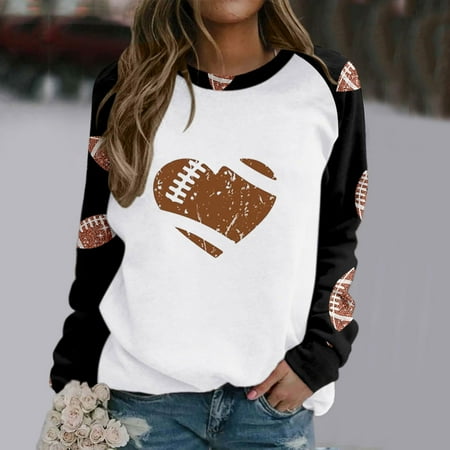 Maqroz Lightning of Today Prime Women's Football Print Casual Sweatshirt Crewneck Raglan T Shirts Long Sleeve Round Neck Top Fall Blouses 2025 Athletic Loose Pullover Top