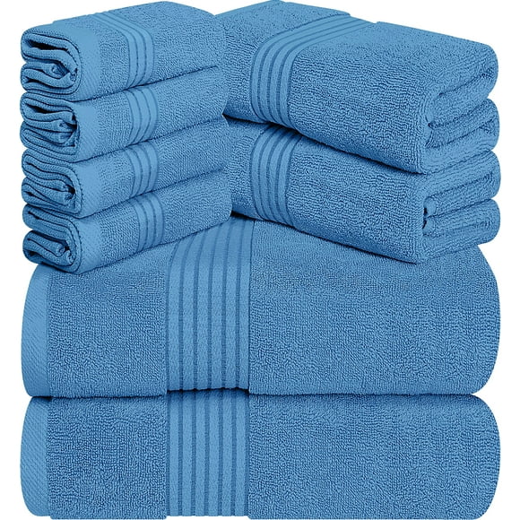 Utopia Towels - 600 GSM 8-Piece Premium Towel Set, 2 Bath Towels, 2 Hand Towels and 4 Washcloths -100% Ring Spun Cotton - Machine Washable, Super Soft and Highly Absorbent (Electric Blue)