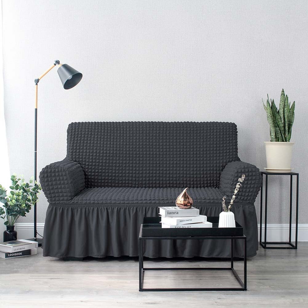 NICEEC Armchair Slipcover Dark Grey Armchair Covers 1 Piece Easy Fitted Sofa Couch Cover Universal High Stretchable Durable Furniture Protector with Skirt Country Style (1 Seater Dark Gray)