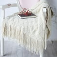 thumbnail image 3 of Manta de tiro de punto suave con borla, mantón de siesta de oficina, funda decorativa para sofá, cama, sofá, para viajes, beige, blanco Eigraketly LF000012-03B, 3 of 7