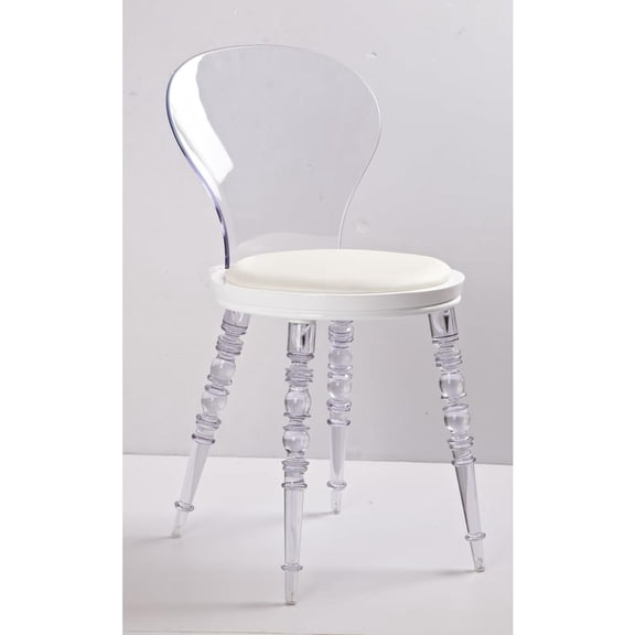 Creative Images Clear Pc Chair W/ White Pu Seat Cushion