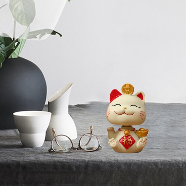 Adornos de gato de la de Feng Shui, decoración de colección, escultura de gato de bienvenida de resina, para decoración de coche, Sacudiendo la cabeza fu Macarena Estatua del gato de la suerte