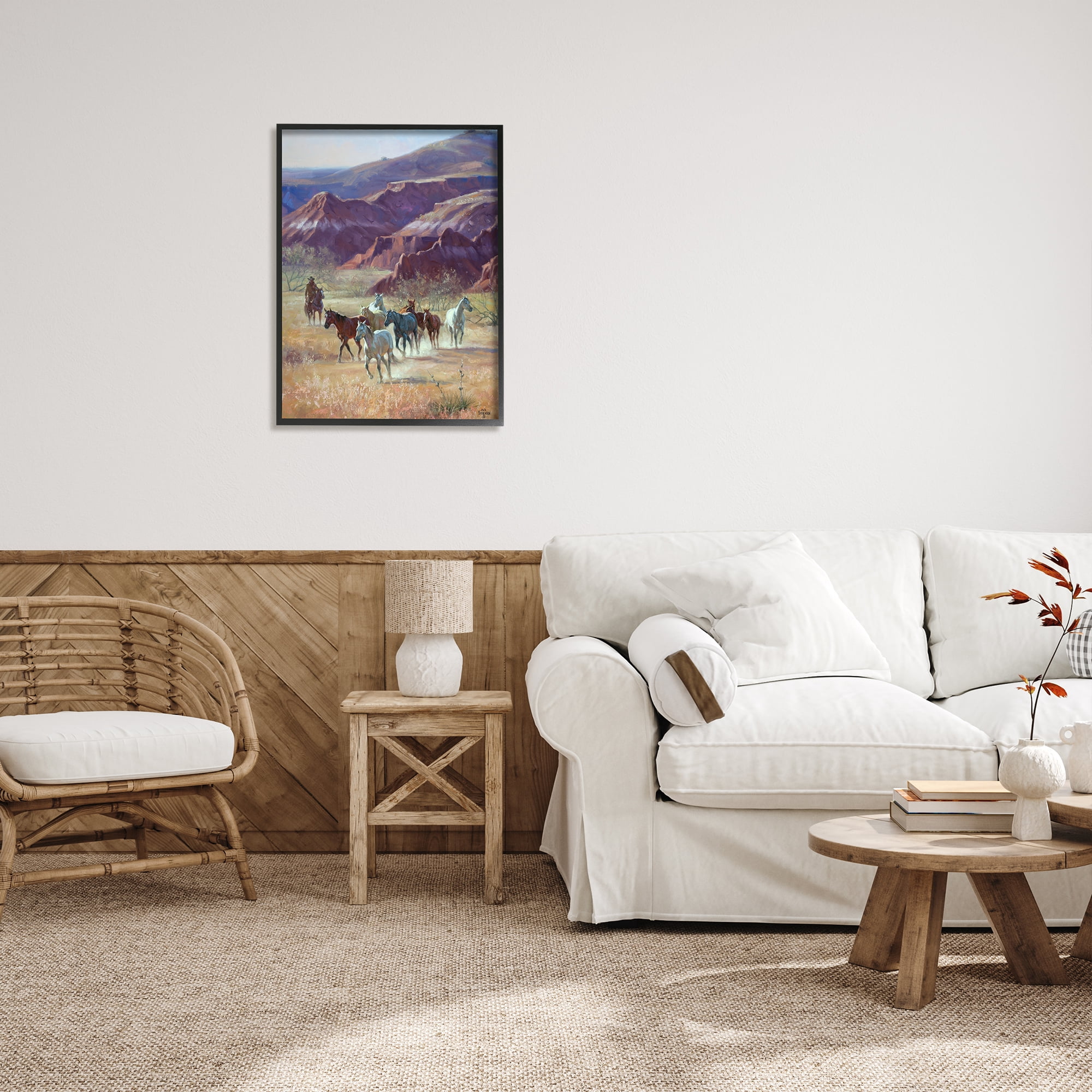 Stupell Industries Horses in Canyon Landscape Animals & Insects Painting Black Framed Art Print Wall Art, 24 x 30