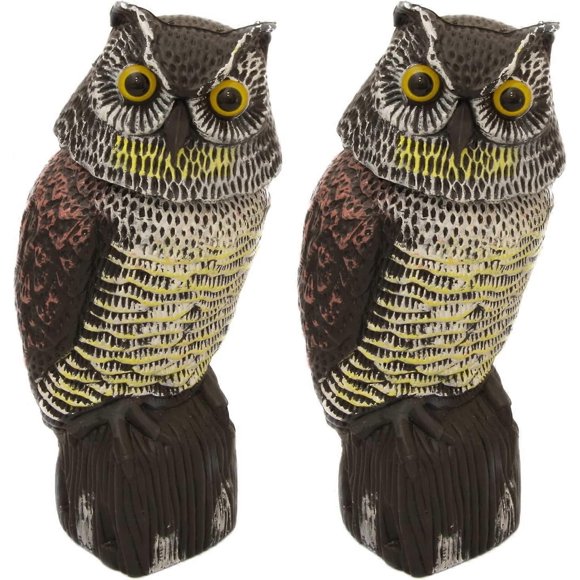 2 X Large Realistic Owl Decoy With Rotating Head Bird/Pigeon/Crow Scarer
