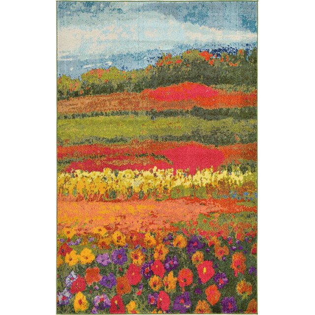 Unique Loom Estrella Modern Fields Area Rug 5' x 8' Rectangle Multi/Green
