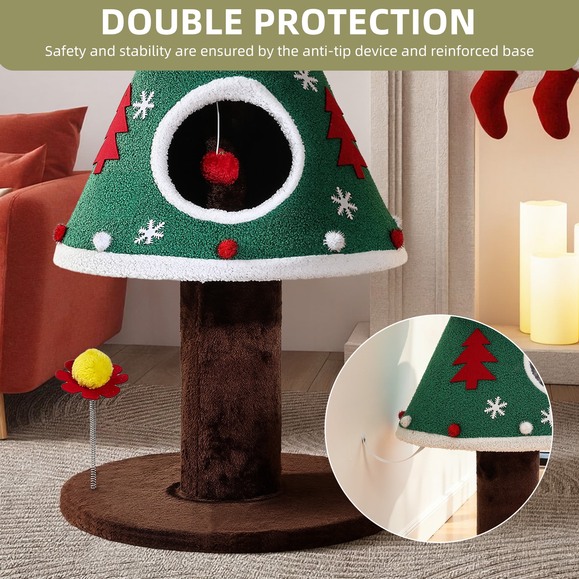 Dextrus 47.2 in Christmas Cat Tree, Cat Tower with Balls & Cat Teaser,  Indoor Cat Climbing Furniture ,Green