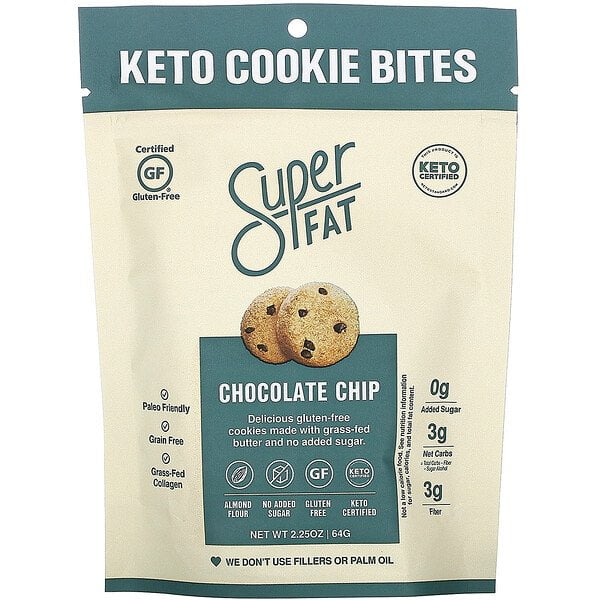 SuperFat, Keto Cookie Bites, Chocolate Chip, 2.25 oz