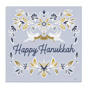 Stupell Happy Hanukkah Floral Doves Banner Canvas Art