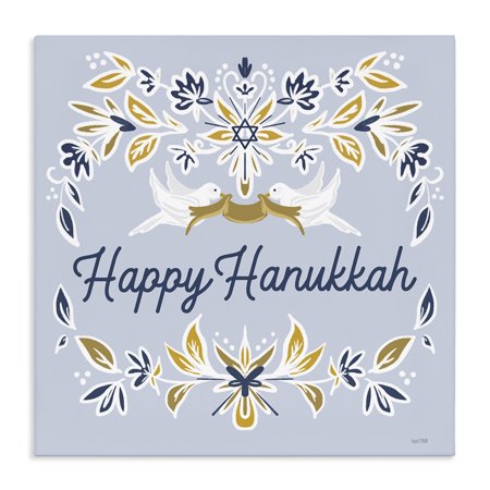 Stupell Happy Hanukkah Floral Doves Banner Canvas Art