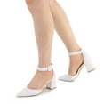 thumbnail image 2 of Pennysue Women's Closed Pointed Toe Low Chunky Heels Pumps White Ankle Strap Wedding Business Dressy Shoes Size 8.5, 2 of 6