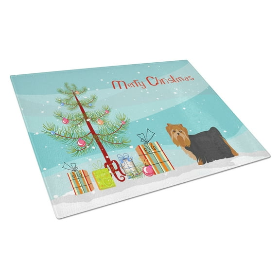 Carolines Treasures CK3490LCB Yorkshire Terrier Christmas Tree Glass Cutting Board Large, 12H x 16W, multicolor