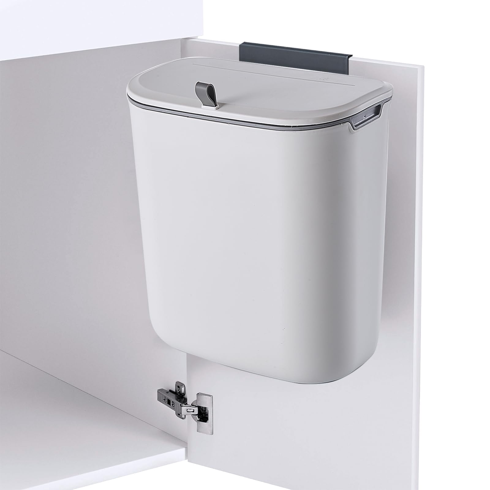 Kitchen Compost Bin, 2.5 Gallon Cabinet Door Hanging Trash Can, Bathroom Wall Sticking Trash Bin, No Fruit Flies Compost Bucket, Under Sink Trash Can Plastic Wall Mounted, White