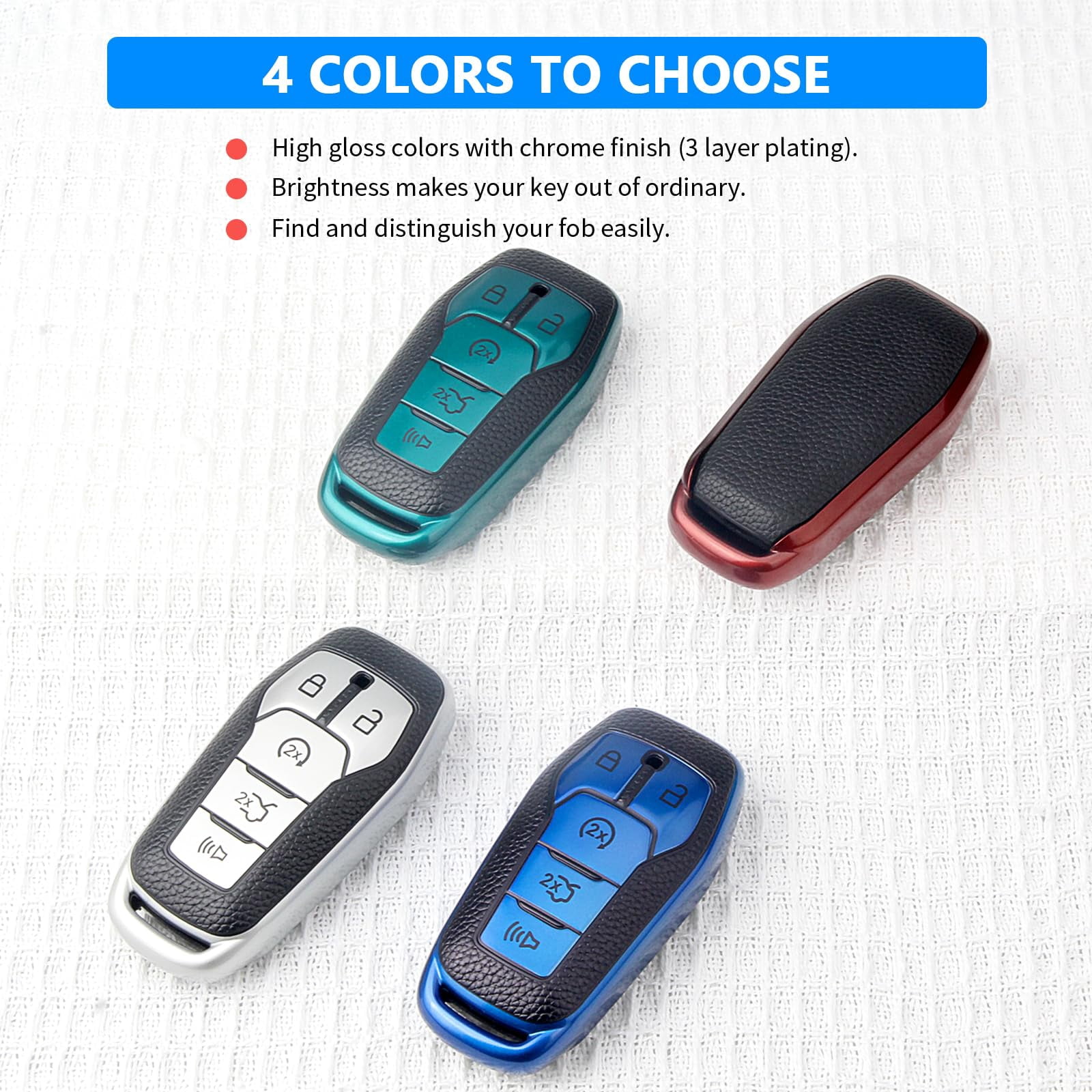 For Ford Key Fob Cover with Keychain, Shell Compatible with Ford Explorer, F150, Lincoln MKC, MKX, MKZ, Fusion, Mustang, Edge Remote Vehicle Accessories
