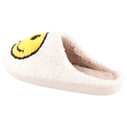 PacificPlex Womens Slippers Plush Happy Face (5-6, White)