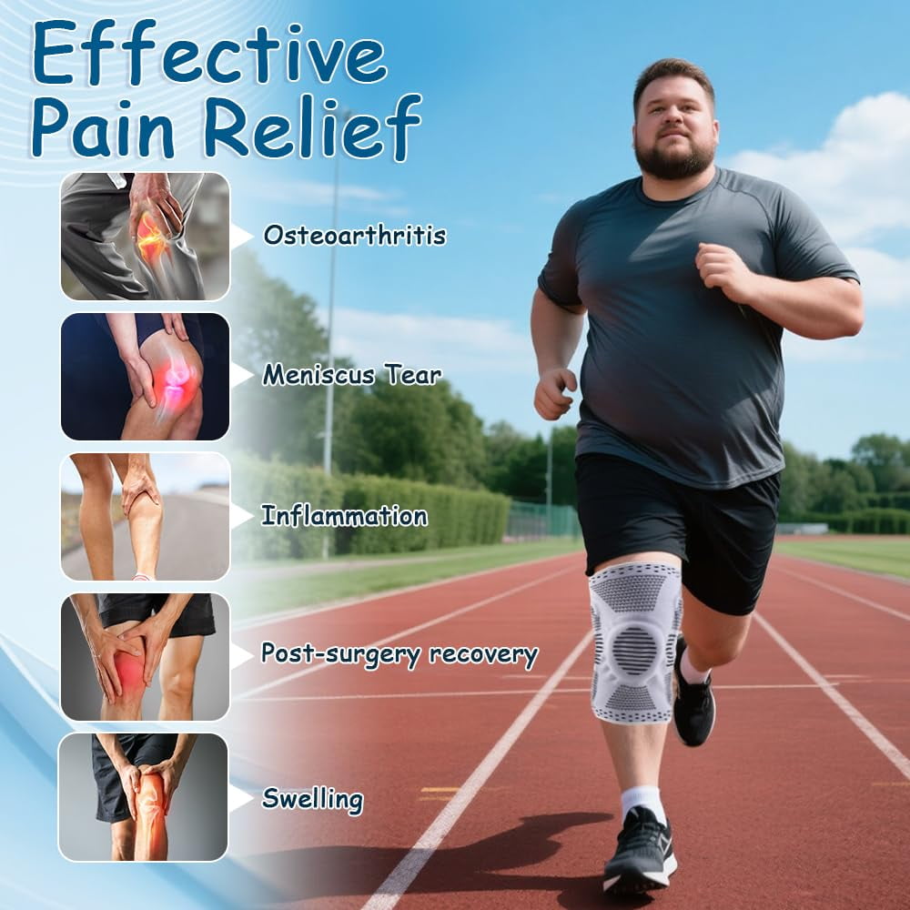 Plus Size Knee Sleeve 3XL/4XL, Knee Brace for Women Plus Size with Patella Gel Pad & Side Stabilizers, Compression Sleeve for Pain Relief, Arthritis, Workout, Sports. Gray