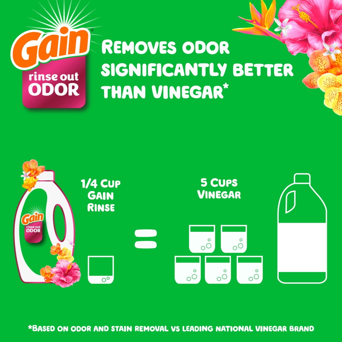 Gain Rinse Out Odor Fabric Softener Rinse, Odor Fighter, Hibiscus Hula Scent, 62 fl oz
