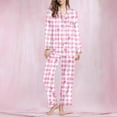 thumbnail image 2 of ZQUUVOU Matching Pajamas for Couples Valentine's Day Heart Printed Long Sleeved Lapel Set Casual Pants Pajama Set Pink C, 2 of 6