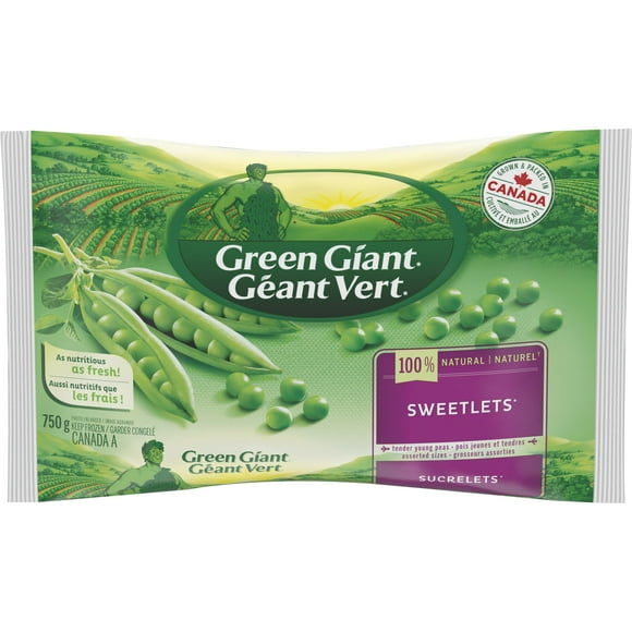 Green Giant 100% Natural Sweetlet Peas, Grown & Packed in Canada, 750 g (Frozen Vegetables), Green Giant Core Swtlts Pea 750GR